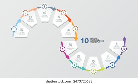 Basis Kreis Infografik Vorlage mit 10 Stufen, Prozess oder Optionen, Prozessdiagramm, Verwendet für Prozessdiagramm, Präsentationen, Workflow Layout, Flussdiagramm, Infograph. Vektorgrafik EPS10 Abbildung.