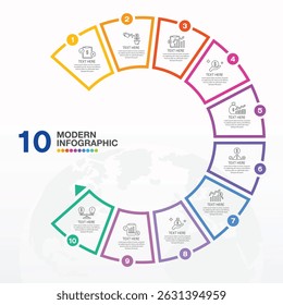 Plantilla Básica de infografía circular con 10 pasos, proceso u opciones, diagrama de proceso, utilizado para diagrama de proceso, presentaciones, diseño de flujo de trabajo, diagrama de flujo, infografía. Vector eps10 ilustración.