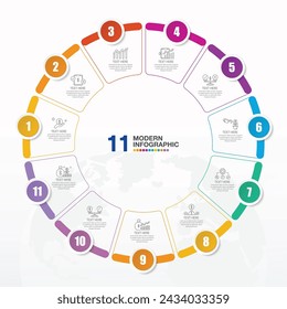 Basic circle infographic template with 11 steps, process or options, process chart, Used for process diagram, presentations, workflow layout, flow chart, infograph.