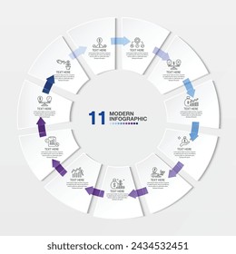 Basic circle infographic template with 11 steps, process or options, process chart, Used for process diagram, presentations, workflow layout, flow chart, infograph.