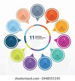 Basic circle infographic template with 11 steps, process or options, process chart, Used for process diagram, presentations, workflow layout, flow chart, infograph. Vector eps10 illustration.