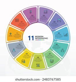 Basic circle infographic template with 11 steps, process or options, process chart, Used for process diagram, presentations, workflow layout, flow chart, infograph. Vector eps10 illustration.