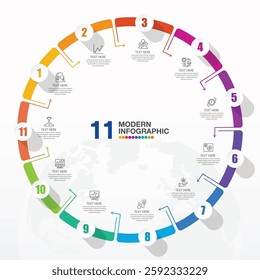Basic circle infographic template with 11 steps, process or options, process chart, Used for process diagram, presentations, workflow layout, flow chart, infograph.