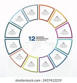 Plantilla de infografía de círculo básico con 12 pasos, proceso u opciones, diagrama de proceso, Utilizado para diagrama de proceso, presentaciones, diseño de flujo de trabajo, diagrama de flujo, infografía. Ilustración del vector eps10.