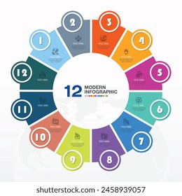 Plantilla infográfica Básica circular con 12 pasos, proceso u opciones, diagrama de proceso, utilizada para diagrama de proceso, presentaciones, diseño de flujo de trabajo, diagrama de flujo, infografía. ilustración del Vector eps10.