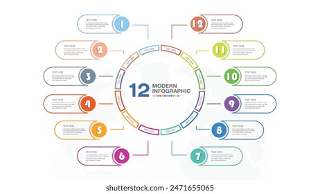 Plantilla infográfica Básica circular con 12 pasos, proceso u opciones, diagrama de proceso, utilizada para diagrama de proceso, presentaciones, diseño de flujo de trabajo, diagrama de flujo, infografía. ilustración del Vector eps10.