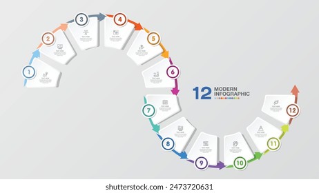 Basic circle infographic template with 12 steps, process or options, process chart, Used for process diagram, presentations, workflow layout, flow chart, infograph. Vector eps10 illustration.