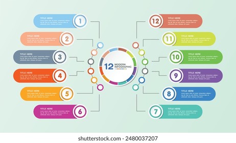 Plantilla infográfica Básica circular con 12 pasos, proceso u opciones, diagrama de proceso, utilizada para diagrama de proceso, presentaciones, diseño de flujo de trabajo, diagrama de flujo, infografía. ilustración del Vector eps10.