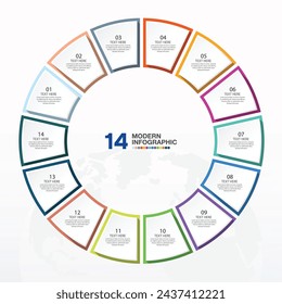 Basic circle infographic template with 14 steps, process or options, process chart, Used for process diagram, presentations, workflow layout, flow chart, infograph. Vector eps10 illustration.