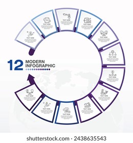 Basic circle infographic template with 14 steps, process or options, process chart, Used for process diagram, presentations, workflow layout, flow chart, infograph. Vector eps10 illustration.