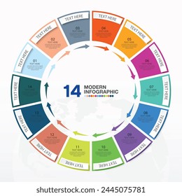 Plantilla infográfica Básica circular con 14 pasos, proceso u opciones, diagrama de proceso, utilizada para diagrama de proceso, presentaciones, diseño de flujo de trabajo, diagrama de flujo, infografía. ilustración del Vector eps10.