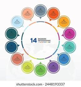 Plantilla infográfica Básica circular con 14 pasos, proceso u opciones, diagrama de proceso, utilizada para diagrama de proceso, presentaciones, diseño de flujo de trabajo, diagrama de flujo, infografía. ilustración del Vector eps10.