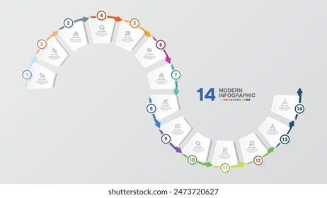 Plantilla infográfica Básica circular con 14 pasos, proceso u opciones, diagrama de proceso, utilizada para diagrama de proceso, presentaciones, diseño de flujo de trabajo, diagrama de flujo, infografía. ilustración del Vector eps10.