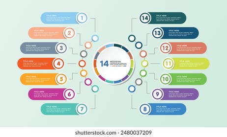 Basic circle infographic template with 14 steps, process or options, process chart, Used for process diagram, presentations, workflow layout, flow chart, infograph. Vector eps10 illustration.