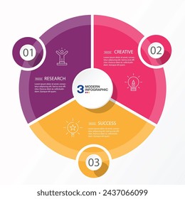 Plantilla de infografía de círculo básico con 3 pasos, proceso u opciones, diagrama de proceso, Utilizado para diagrama de proceso, presentaciones, diseño de flujo de trabajo, diagrama de flujo, infografía. Ilustración del vector eps10.