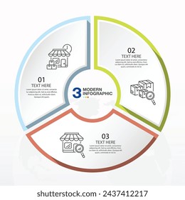 Basic circle infographic template with 3 steps, process or options, process chart, Used for process diagram, presentations, workflow layout, flow chart, infograph. Vector eps10 illustration.