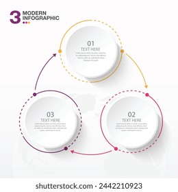 Basic circle infographic template with 3 steps, process or options, process chart, Used for process diagram, presentations, workflow layout, flow chart, infograph. Vector eps10 illustration.