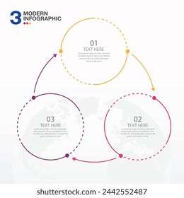 Plantilla de infografía de círculo básico con 3 pasos, proceso u opciones, diagrama de proceso, Utilizado para diagrama de proceso, presentaciones, diseño de flujo de trabajo, diagrama de flujo, infografía. Ilustración del vector eps10.