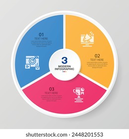 Basic circle infographic template with 3 steps, process or options, process chart, Used for process diagram, presentations, workflow layout, flow chart, infograph. Vector eps10 illustration.