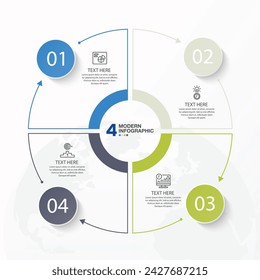 Basic circle infographic template with 4 steps, process or options, process chart, Used for process diagram, presentations, workflow layout, flow chart, infograph. Vector eps10 illustration.