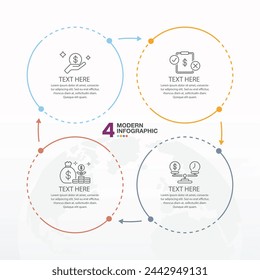 Plantilla de infografía de círculo básico con 4 pasos, proceso u opciones, diagrama de proceso, Utilizado para diagrama de proceso, presentaciones, diseño de flujo de trabajo, diagrama de flujo, infografía. Ilustración del vector eps10.