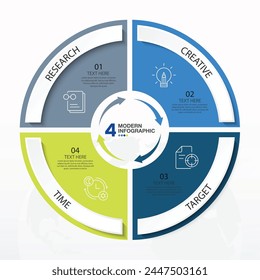 Plantilla infográfica Básica circular con 4 pasos, proceso u opciones, diagrama de proceso, utilizada para diagrama de proceso, presentaciones, diseño de flujo de trabajo, diagrama de flujo, infografía. ilustración del Vector eps10.