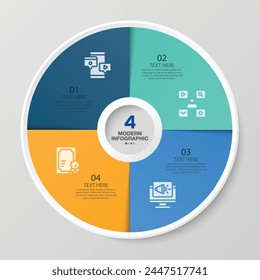 Basic circle infographic template with 4 steps, process or options, process chart, Used for process diagram, presentations, workflow layout, flow chart, infograph. Vector eps10 illustration.