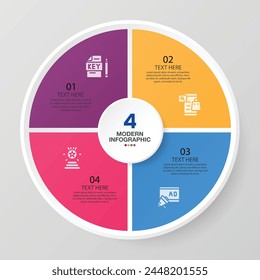 Plantilla infográfica Básica circular con 4 pasos, proceso u opciones, diagrama de proceso, utilizada para diagrama de proceso, presentaciones, diseño de flujo de trabajo, diagrama de flujo, infografía. ilustración del Vector eps10.