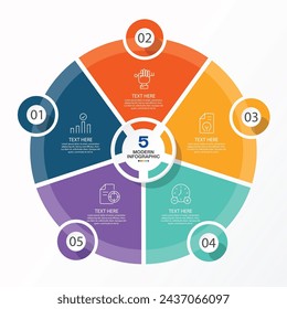 Basic circle infographic template with 5 steps, process or options, process chart, Used for process diagram, presentations, workflow layout, flow chart, infograph. Vector eps10 illustration.