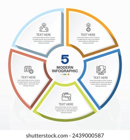 Plantilla de infografía de círculo básico con 5 pasos, proceso u opciones, diagrama de proceso, Utilizado para diagrama de proceso, presentaciones, diseño de flujo de trabajo, diagrama de flujo, infografía. Ilustración del vector eps10.