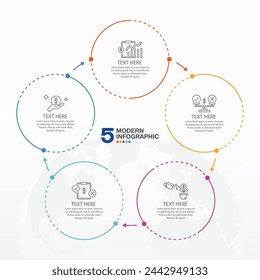 Basic circle infographic template with 5 steps, process or options, process chart, Used for process diagram, presentations, workflow layout, flow chart, infograph. Vector eps10 illustration.