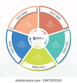 Basic circle infographic template with 5 steps, process or options, process chart, Used for process diagram, presentations, workflow layout, flow chart, infograph. Vector eps10 illustration.