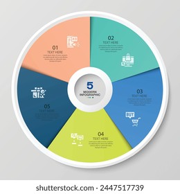 Basic circle infographic template with 5 steps, process or options, process chart, Used for process diagram, presentations, workflow layout, flow chart, infograph. Vector eps10 illustration.