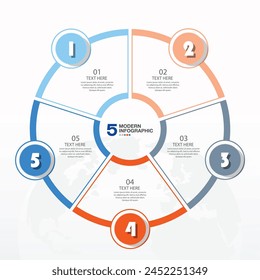 Basic circle infographic template with 5 steps, process or options, process chart, Used for process diagram, presentations, workflow layout, flow chart, infograph. Vector eps10 illustration.