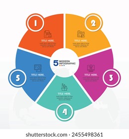 Basic circle infographic template with 5 steps, process or options, process chart, Used for process diagram, presentations, workflow layout, flow chart, infograph. Vector eps10 illustration.