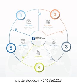 Basic circle infographic template with 5 steps, process or options, process chart, Used for process diagram, presentations, workflow layout, flow chart, infograph. Vector eps10 illustration.