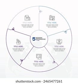 Basic circle infographic template with 5 steps, process or options, process chart, Used for process diagram, presentations, workflow layout, flow chart, infograph. Vector eps10 illustration.