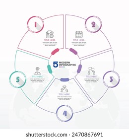 Plantilla infográfica Básica circular con 5 pasos, proceso u opciones, diagrama de proceso, utilizada para diagrama de proceso, presentaciones, diseño de flujo de trabajo, diagrama de flujo, infografía. ilustración del Vector eps10.