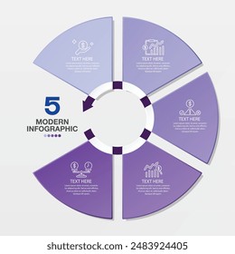 Basic circle infographic template with 5 steps, process or options, process chart, Used for process diagram, presentations, workflow layout, flow chart, infograph. Vector eps10 illustration.