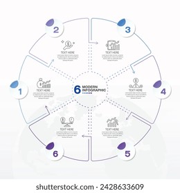 Basic circle infographic template with 6 steps, process or options, process chart, Used for process diagram, presentations, workflow layout, flow chart, infograph. Vector eps10 illustration.