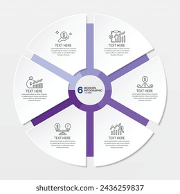 Plantilla de infografía de círculo básico con 6 pasos, proceso u opciones, diagrama de proceso, Utilizado para diagrama de proceso, presentaciones, diseño de flujo de trabajo, diagrama de flujo, infografía. Ilustración del vector eps10.