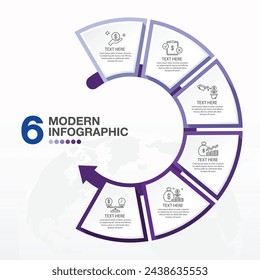 Basic circle infographic template with 6 steps, process or options, process chart, Used for process diagram, presentations, workflow layout, flow chart, infograph.