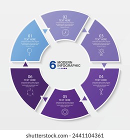 Modèle infographique circulaire de base avec 6 étapes, processus ou options, graphique de processus, Utilisé pour le diagramme de processus, les présentations, la disposition du flux de travail, l'organigramme, l'infographie. Image vectorielle illustration eps10.