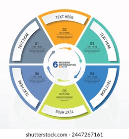 Basic circle infographic template with 6 steps, process or options, process chart, Used for process diagram, presentations, workflow layout, flow chart, infograph. Vector eps10 illustration.