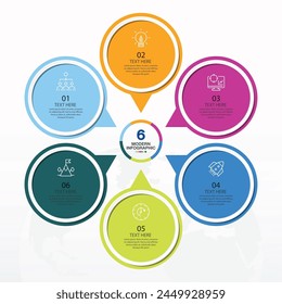 Basic circle infographic template with 6 steps, process or options, process chart, Used for process diagram, presentations, workflow layout, flow chart, infograph. Vector eps10 illustration.