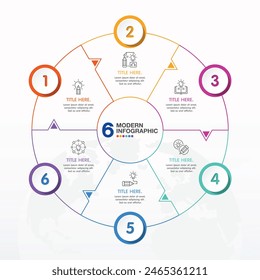Basic circle infographic template with 6 steps, process or options, process chart, Used for process diagram, presentations, workflow layout, flow chart, infograph. Vector eps10 illustration.