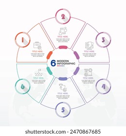 Plantilla infográfica Básica circular con 6 pasos, proceso u opciones, diagrama de proceso, utilizada para diagrama de proceso, presentaciones, diseño de flujo de trabajo, diagrama de flujo, infografía. ilustración del Vector eps10.