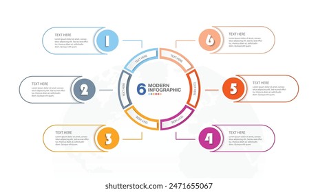 Basic circle infographic template with 6 steps, process or options, process chart, Used for process diagram, presentations, workflow layout, flow chart, infograph. Vector eps10 illustration.