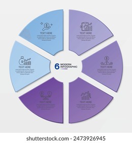 Basic circle infographic template with 6 steps, process or options, process chart, Used for process diagram, presentations, workflow layout, flow chart, infograph. Vector eps10 illustration.