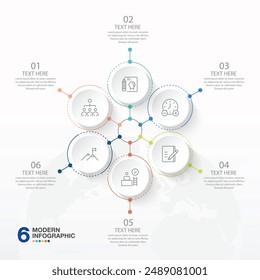 Basis Kreis Infografik Vorlage mit 6 Stufen, Prozess oder Optionen, Prozessdiagramm, Verwendet für Prozessdiagramm, Präsentationen, Workflow Layout, Flussdiagramm, Infograph. Vektorgrafik EPS10 Abbildung.